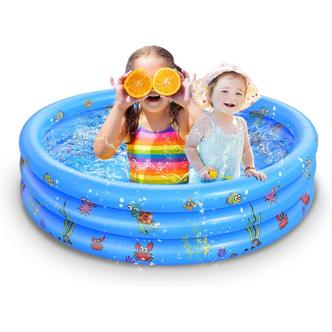 Paddling Pools for Kids, Inflatable Swimming Pools for Toddlers, Three-Ring Family Water Baby Pools for Garden Backyard, Blue