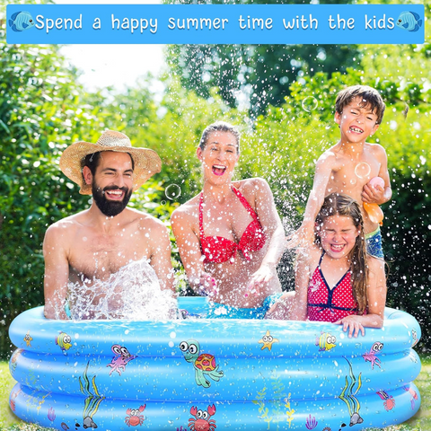 Paddling Pools for Kids, Inflatable Swimming Pools for Toddlers, Three-Ring Family Water Baby Pools for Garden Backyard, Blue