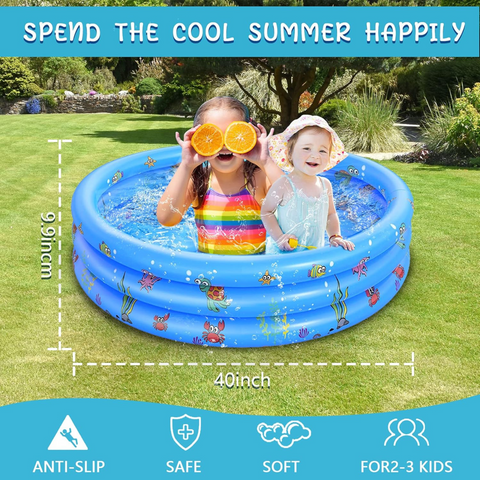 Paddling Pools for Kids, Inflatable Swimming Pools for Toddlers, Three-Ring Family Water Baby Pools for Garden Backyard, Blue