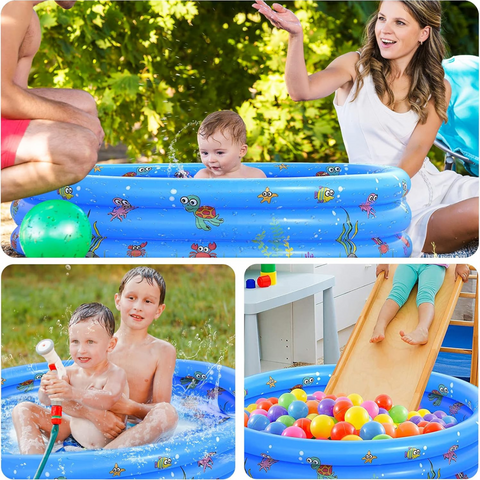 Paddling Pools for Kids, Inflatable Swimming Pools for Toddlers, Three-Ring Family Water Baby Pools for Garden Backyard, Blue